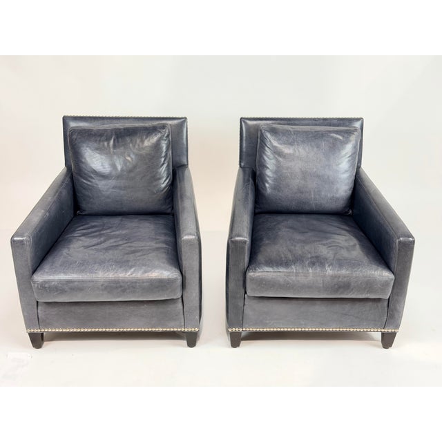 Lillian August Gray Leather Club Chair With Nailhead Detail For Sale - Image 9 of 9