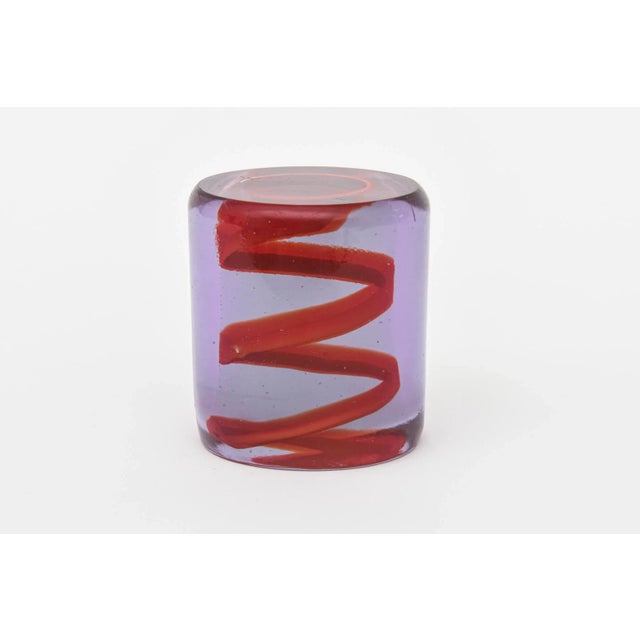 Vintage 1980's Spiral Zigzag Glass Paperweight Red, Purple For Sale - Image 10 of 10