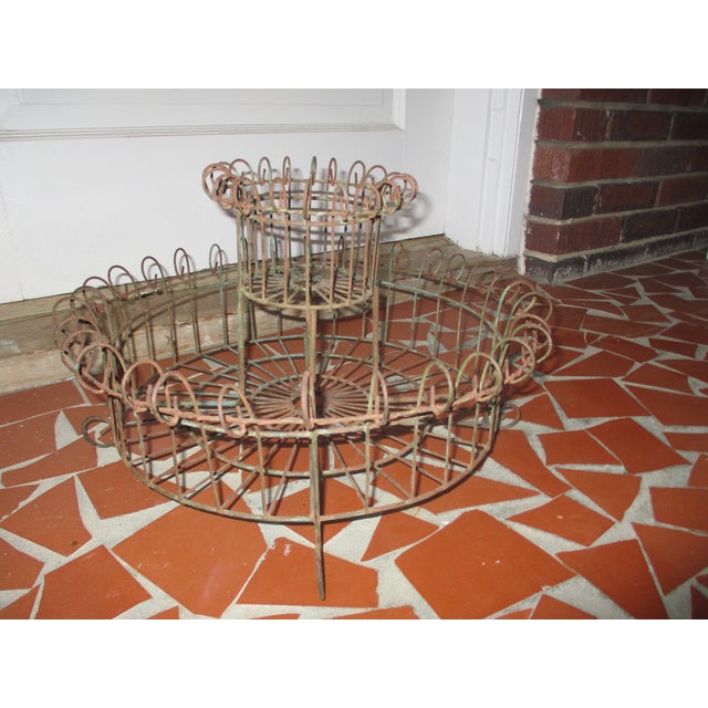 This is a Rare! Antique French Wire Two Tier Table Top Basket Planter with some of the Original Green Paint still on it....