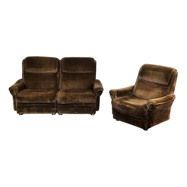 Vintage Velvet Living Room Set, 1960s, Set of 3 For Sale