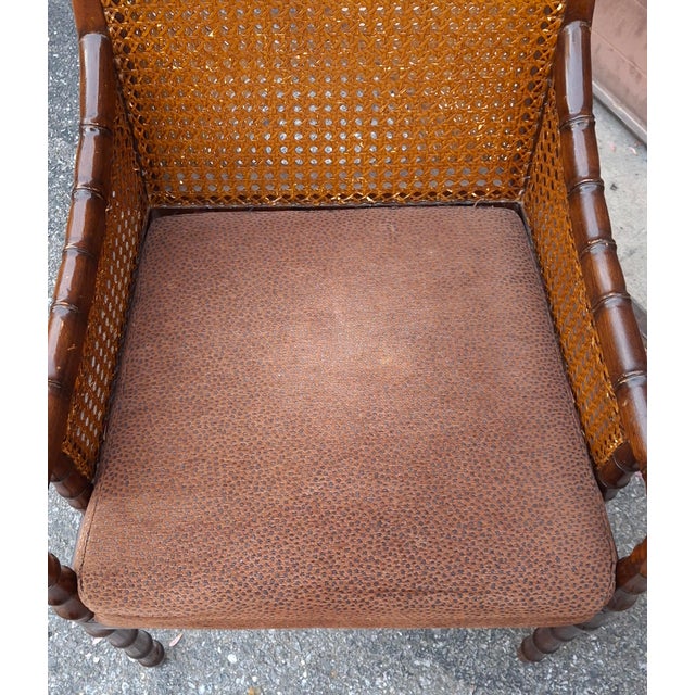 Late 20th Century Palecek Hollywood Regency Style Double Cane Upholstered Armchairs For Sale - Image 5 of 18