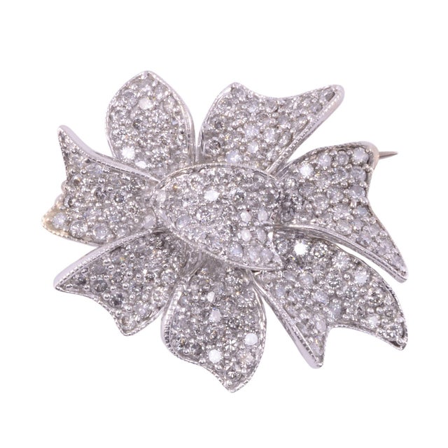 2.25 Ctw Pave Diamond Bow Pin For Sale - Image 4 of 4