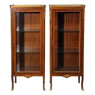 Louis XVI Style Glass Display Cabinet with Decorative Metal Mounts For Sale