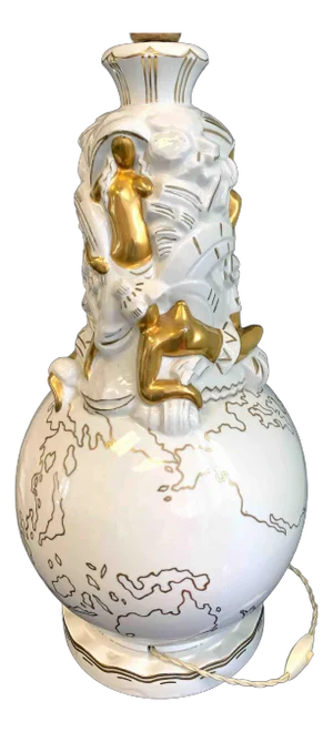 A French Lamp Base, Art Deco Figures Around a Globe