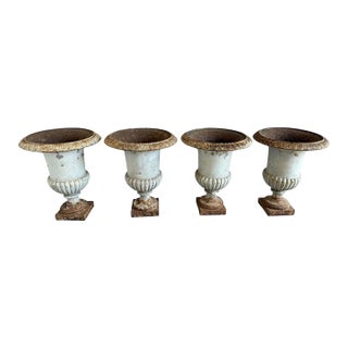 Set of 4 19th Century French Cast Iron Garden Urns For Sale
