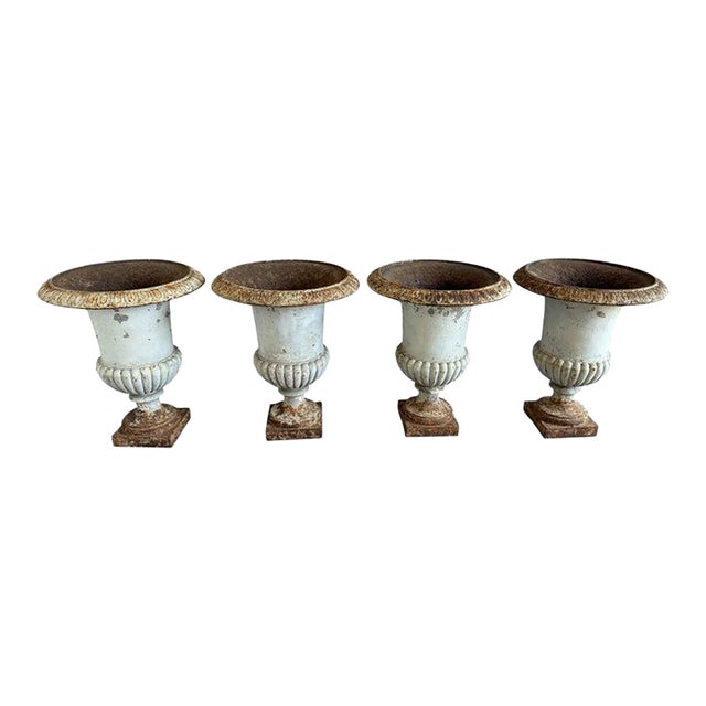 Set of 4 19th Century French Cast Iron Garden Urns For Sale