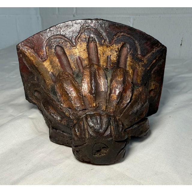 Baroque Antique 18th Century Baroque Polychromed Hand Carved Wood Wall Shelf Corbel For Sale - Image 3 of 8