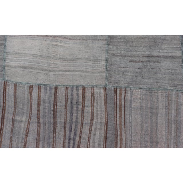 Textile Vintage Turkish Kilim Rug With Striped Patterns in Muted Tones 13'2 X 16'0 For Sale - Image 7 of 14