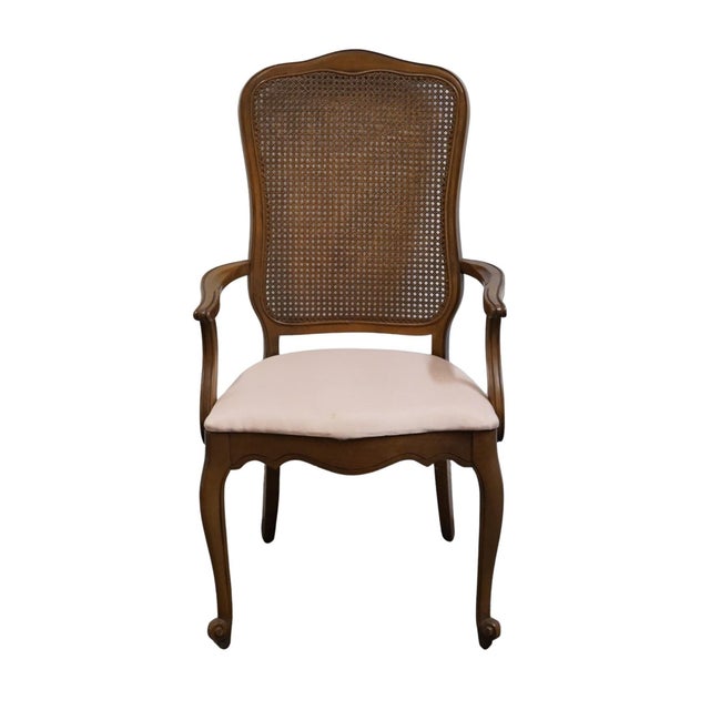 French Country Lenoir Furniture Country French Style Cane Back Dining Arm Chair For Sale - Image 3 of 10