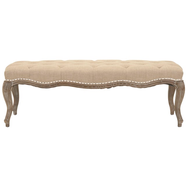 2020s Tufted Nailhead Bench with Cabriole Legs in Wheat Beige & Pickled Oak Finish For Sale - Image 5 of 5