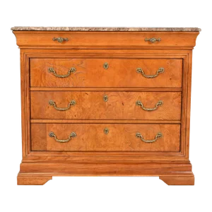 Thomasville French Louis Philippe Burl Wood Marble Top Four-Drawer Dresser Chest