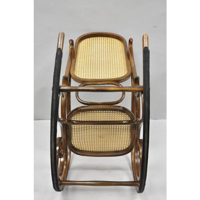 Vintage Mid Century Modern Thonet Style Bentwood & Cane Rocker Rocking Chair (A) For Sale - Image 17 of 18