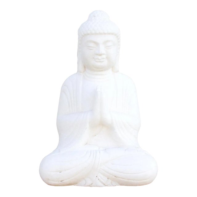 Burmese White Marble Seated Buddha For Sale