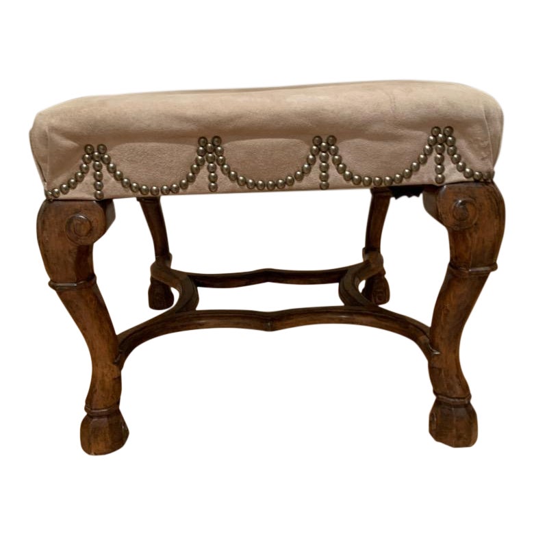 Suede Upholstered Spanish Footstool Chairish