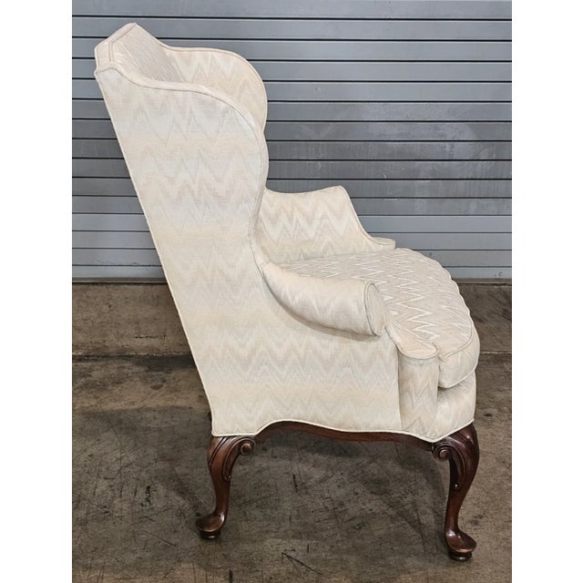 Late 20th Century Late 20th Century Southwood Mahogany Queen Anne Style Wing Chair Flame Stitch Fabric Made Usa For Sale - Image 5 of 10