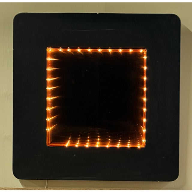 Glass Vintage c.1970's/80's Infinity Mirror Wall Light in Matte Black For Sale - Image 7 of 12