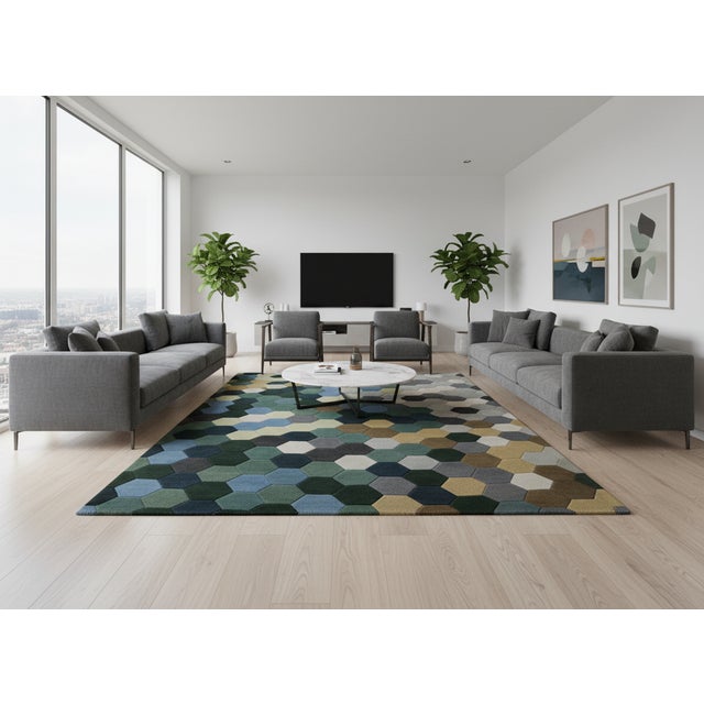Modern Geometric Hexagon Hand-Tufted Wool Doormat For Sale - Image 11 of 14