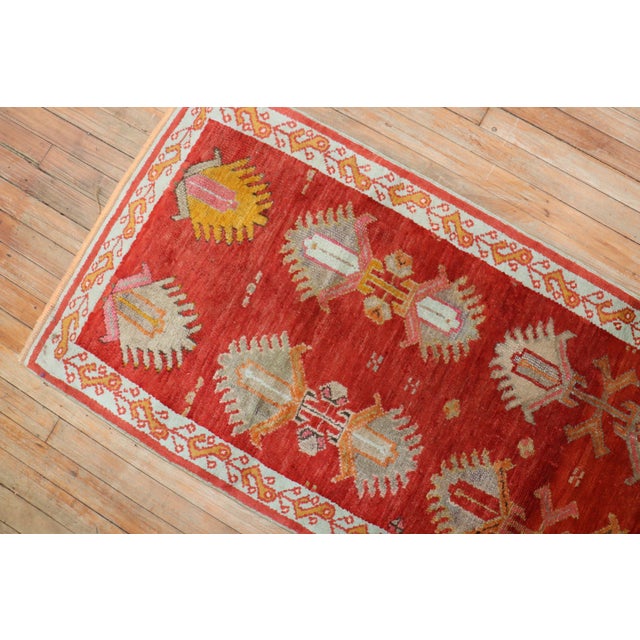 Antique Bright Red Oushak Short Runner - 2'5" x 6'6" For Sale - Image 9 of 11