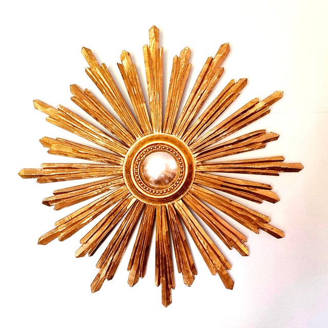 Large Sunburst Wall Mirror in Gilded Wood, Italy, 1960s For Sale - Image 9 of 16