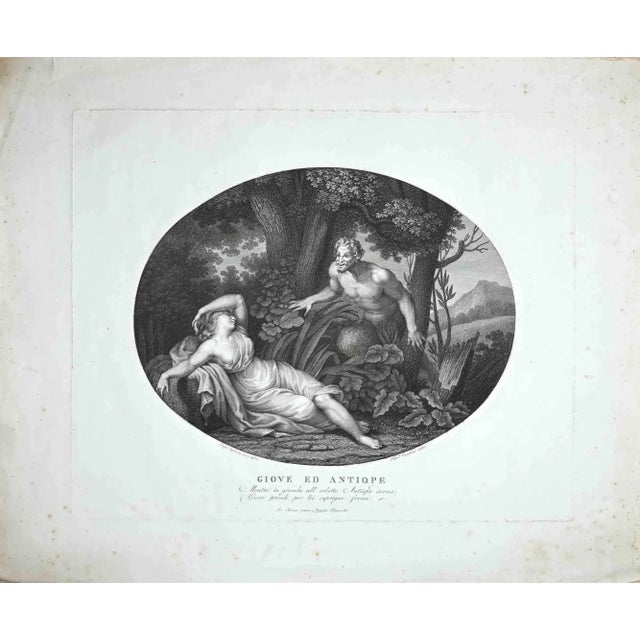 Jupiter and Antiope is a beautiful black and white etching on paper, realized by the Italian artist Francesco Cecchini...