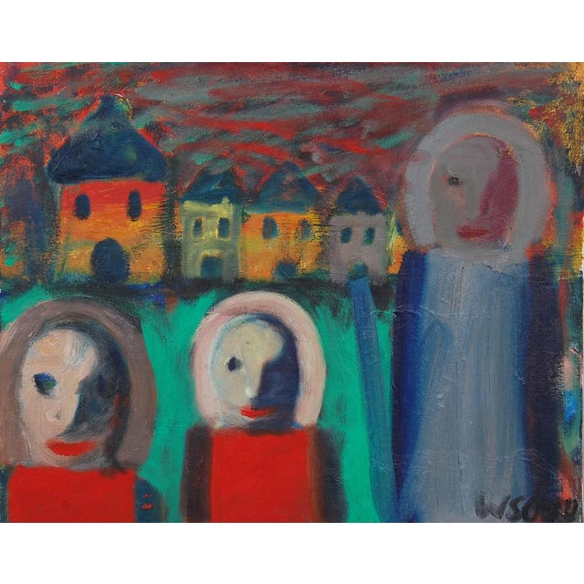 William Skotte Olsen, Composition with Faces, 20th Century, Oil on Canvas For Sale
