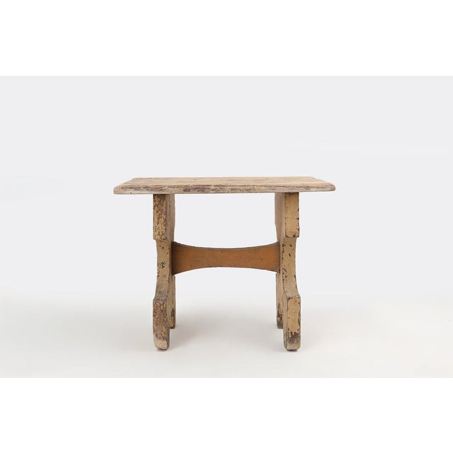 Mid-Century Modern Rustic Low Stool in Painted Wood, France, 1900 For Sale - Image 3 of 12
