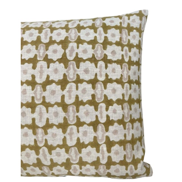 Modern Pahari Linen Pillow Cover in Saffron, 12x18 Pillow For Sale - Image 3 of 4