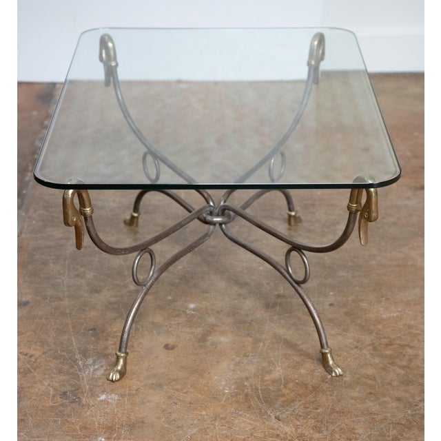 Maison Jansen French Mid-Century Coffee or Low Table With Wrought Iron Base and Glass Top For Sale - Image 4 of 11
