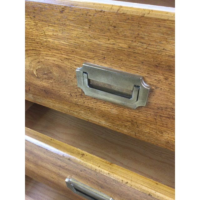 Wood Mid Century Campaign Style Three Drawer Dresser With Brass Hardware For Sale - Image 7 of 12