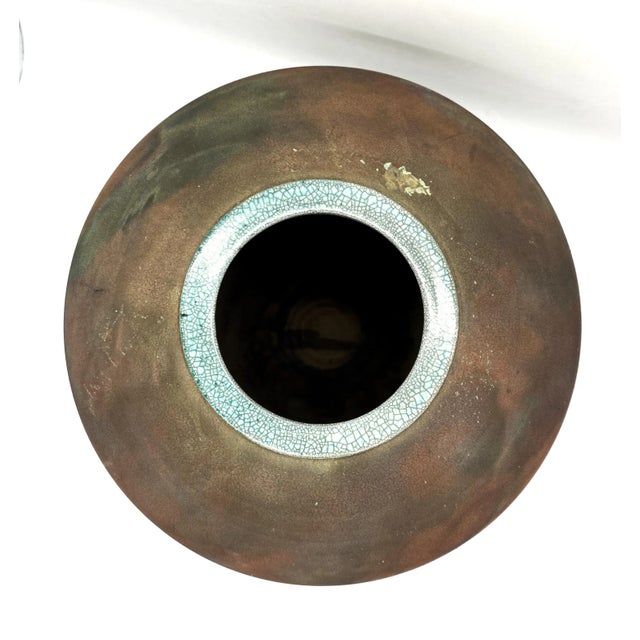 Contemporary Textured Flash Raku Vase by Leslie Mitchell For Sale - Image 9 of 13