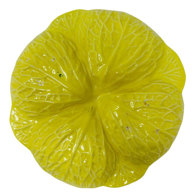 Vintage Attributed to Secla Yellow Cabbage Leaf Majolica Divided Serving Dish For Sale - Image 11 of 11