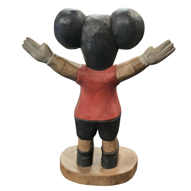 Hand-Carved Folk Art Mickey Mouse Wood Sculpture Figurine 12" For Sale - Image 10 of 13