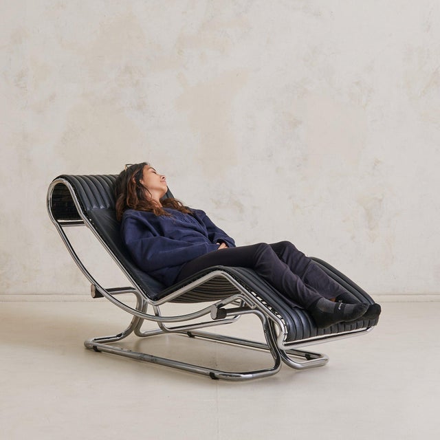 1970s Italian Chrome + Leather Chaise Lounge Attributed to Guido Faleschini, 1970s For Sale - Image 5 of 11