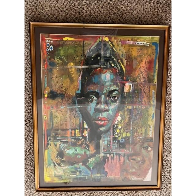 Portrait of an African American Woman (Portrait of a Lady), Collage and Mixed Media on white board signed and dated 1993...