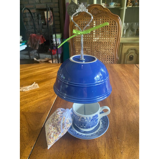 Ceramic Churchill Blue Willow Teacup Bird Feeder For Sale - Image 7 of 12