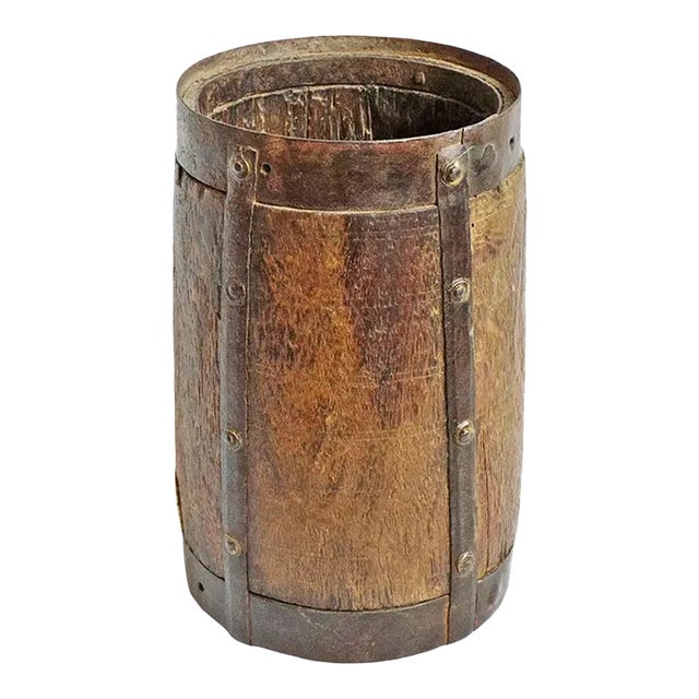 Antique Small Wood & Metal Village Pot For Sale