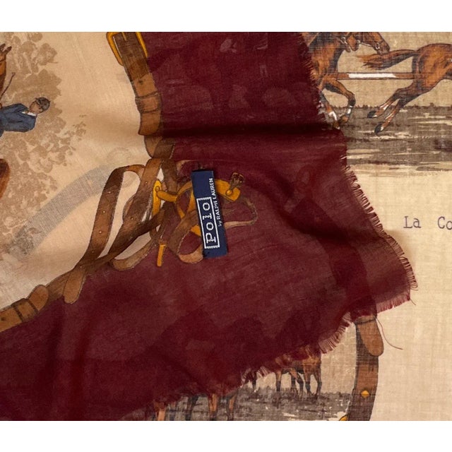 Ralph Lauren 1980s Ralph Lauren Equestrian Themed Cashmere and Silk Scarf For Sale - Image 4 of 4
