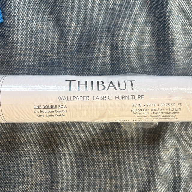 New, sealed double roll of Thibaut’s “Indian Flower” wallpaper in Spa Blue (Ceylon collection). Soft block-print floral,...
