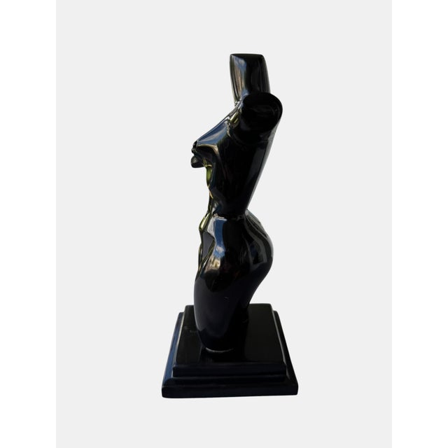 Abstract Female Figure Sculpture • Hand‑Carved Black Stone • Modernist Mid‑Century Art For Sale - Image 4 of 7