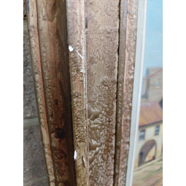 Red Mid 20th Century Framed Signed Vidal Couce Riverside Village Scene Oil on Canvas For Sale - Image 8 of 11