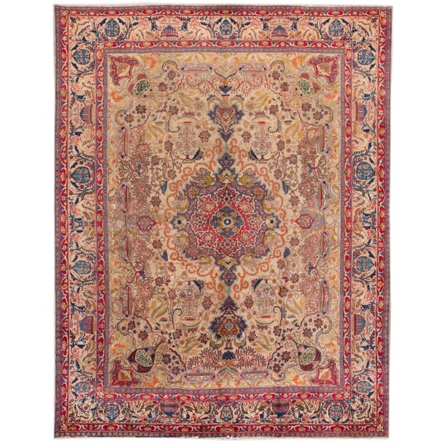 Vintage Persian Tabriz Handmade Beige Wool Rug For Sale - Image 12 of 13