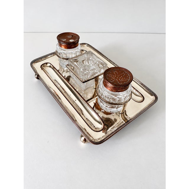 Early 19th Century Early 19th Century Georgian Old Sheffield Plate Silverplated Partners Inkwell Desk Set For Sale - Image 5 of 17
