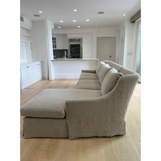 Transitional Lee Industries Ava Left Facing Chaise Sofa in Heavy Duty Washable Linen For Sale - Image 3 of 12