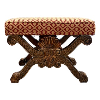Vintage Carved Claw Footed Bassett Ottoman For Sale