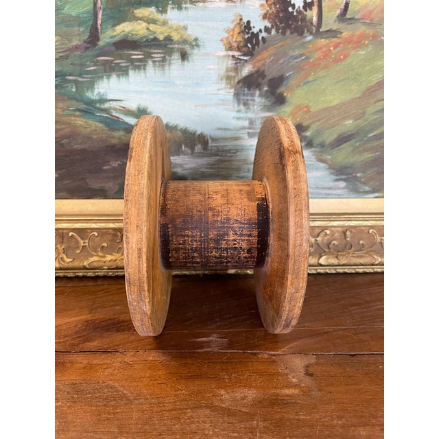Likely Antique Industrial Wooden Textile Mill Spool With Likely Iron Center For Sale - Image 4 of 9