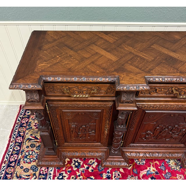 Antique French Breton Large Carved Sideboard Server Entry Buffet Oak c.1900-20s For Sale - Image 12 of 18