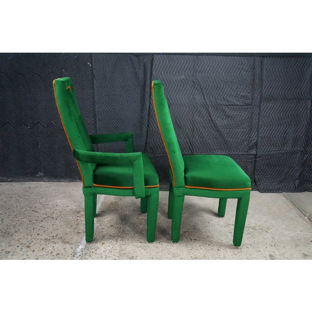 8 Mid 20th Century Hollywood Regency Green Velvet Parsons Style Dining Chairs After Milo Baughman For Sale - Image 9 of 18
