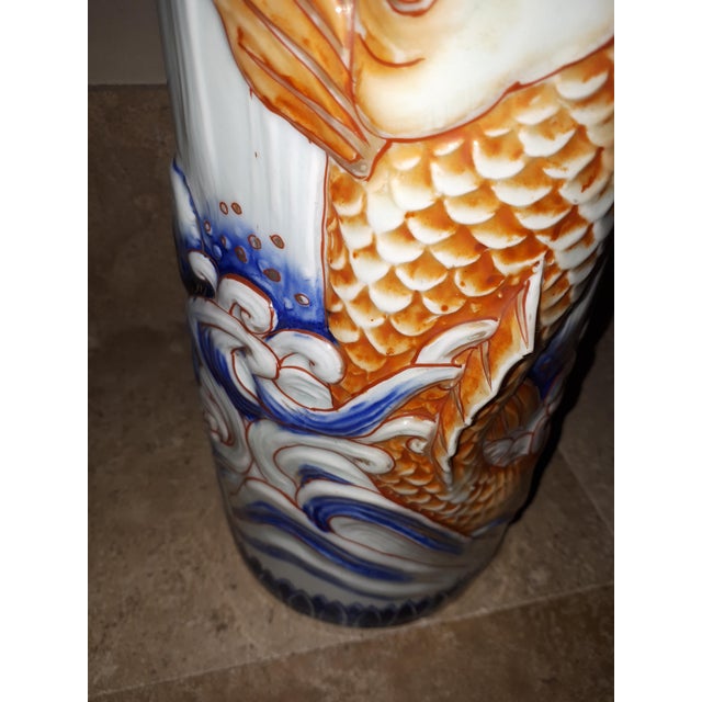 Arita Porcelain Vases with Carps Decoration, Japan, Set of 2 For Sale - Image 9 of 18