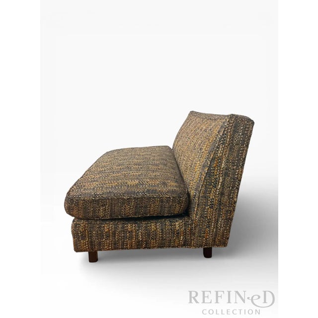 Green Edward Wormley for Dunbar Mid-Century Modern Walnut Settee With Original Jack Lenor Larsen Upholstery, Circa 1950s–1960s For Sale - Image 8 of 13