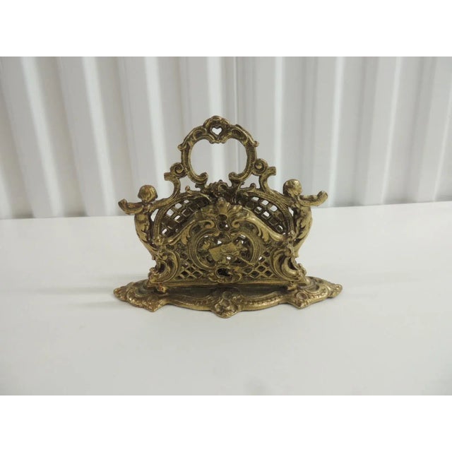 Vintage Brass Cherubs Filigree Desk Letter Holder For Sale In Tampa - Image 6 of 6